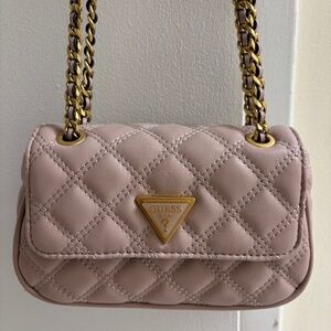 New Guess quilted leather mauve pink chain link bag